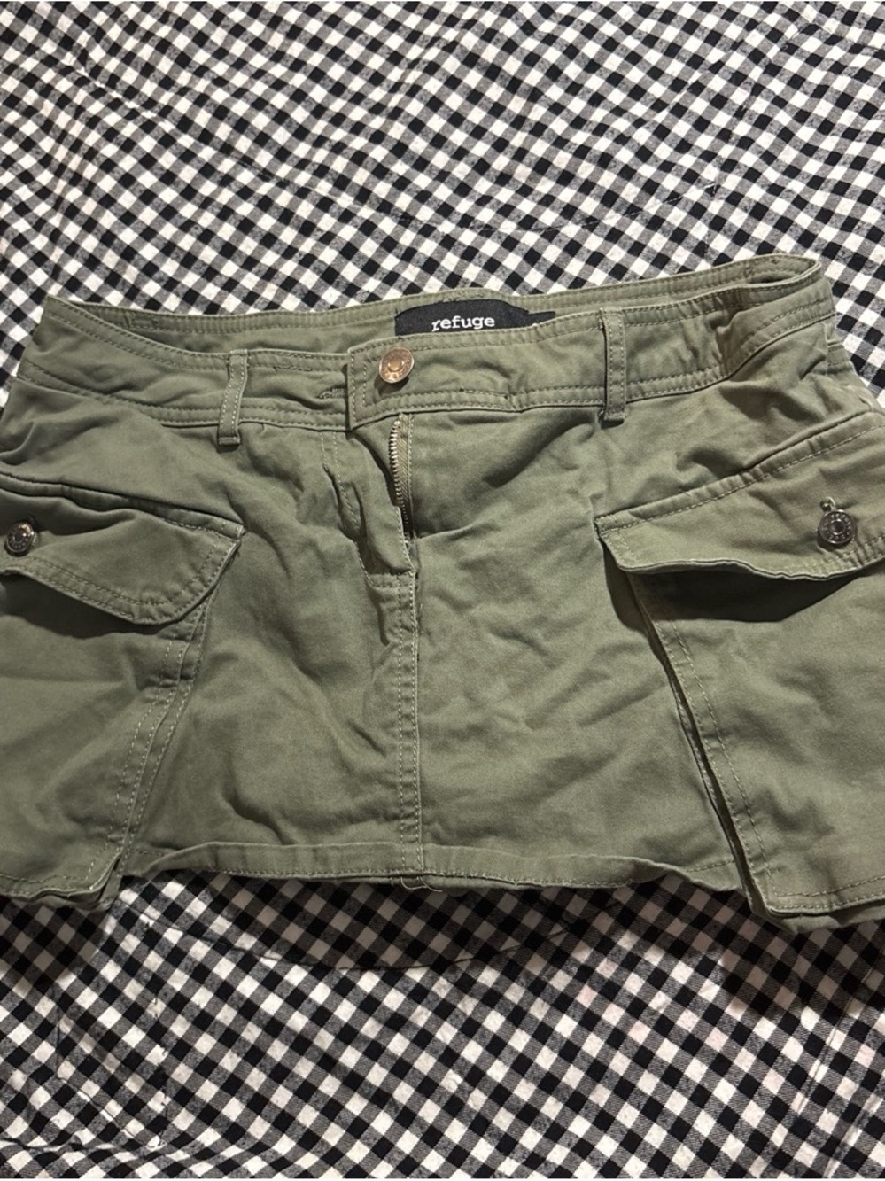 refuge Olive Green Cargo Bermuda skirt with Shorts with Flap Pockets